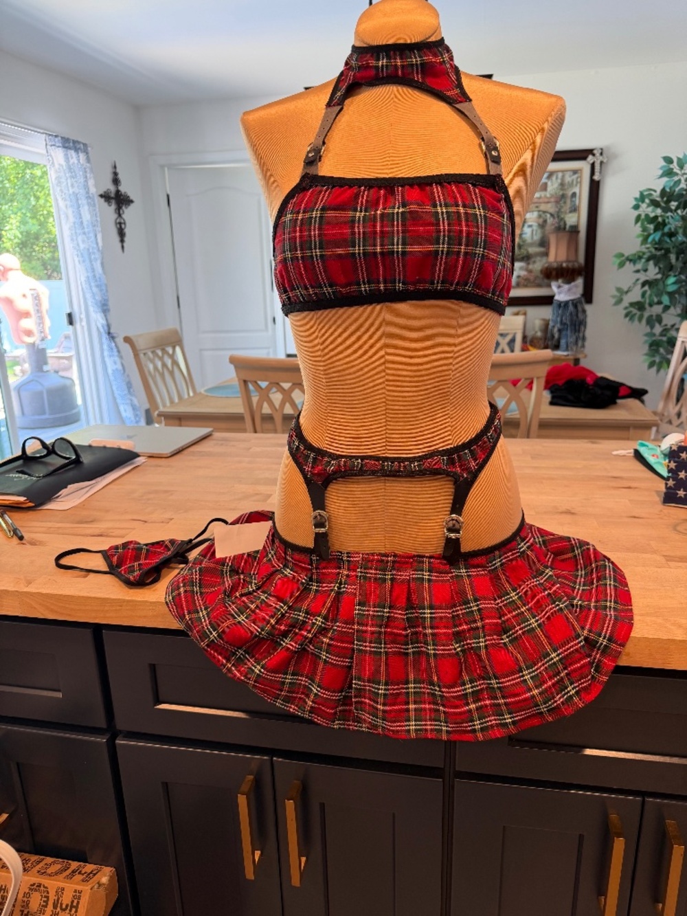 Red Plaid Schoolgirl Lingerie Set